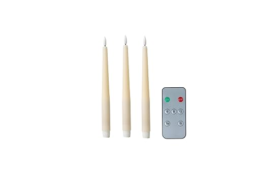 Celestial Lights Rechargeable LED Taper Candles 3 Pack with Remote Control, USB Charging Cables Included, Flameless Wax