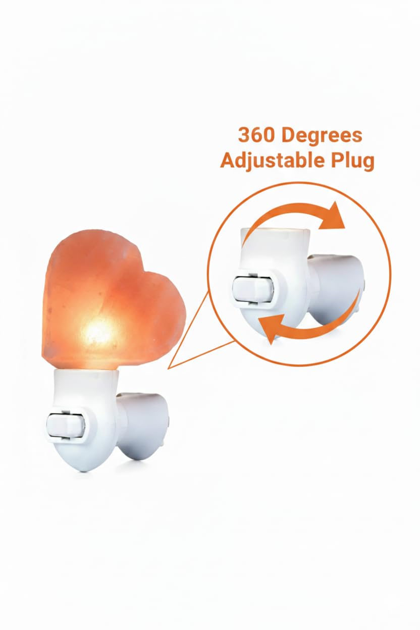 NatureBoost Himalayan Pink Salt Night Lights (Heart, 1) Decorative Ambient Night Lights for Bedroom, Bathroom, Nursery & Home Décor