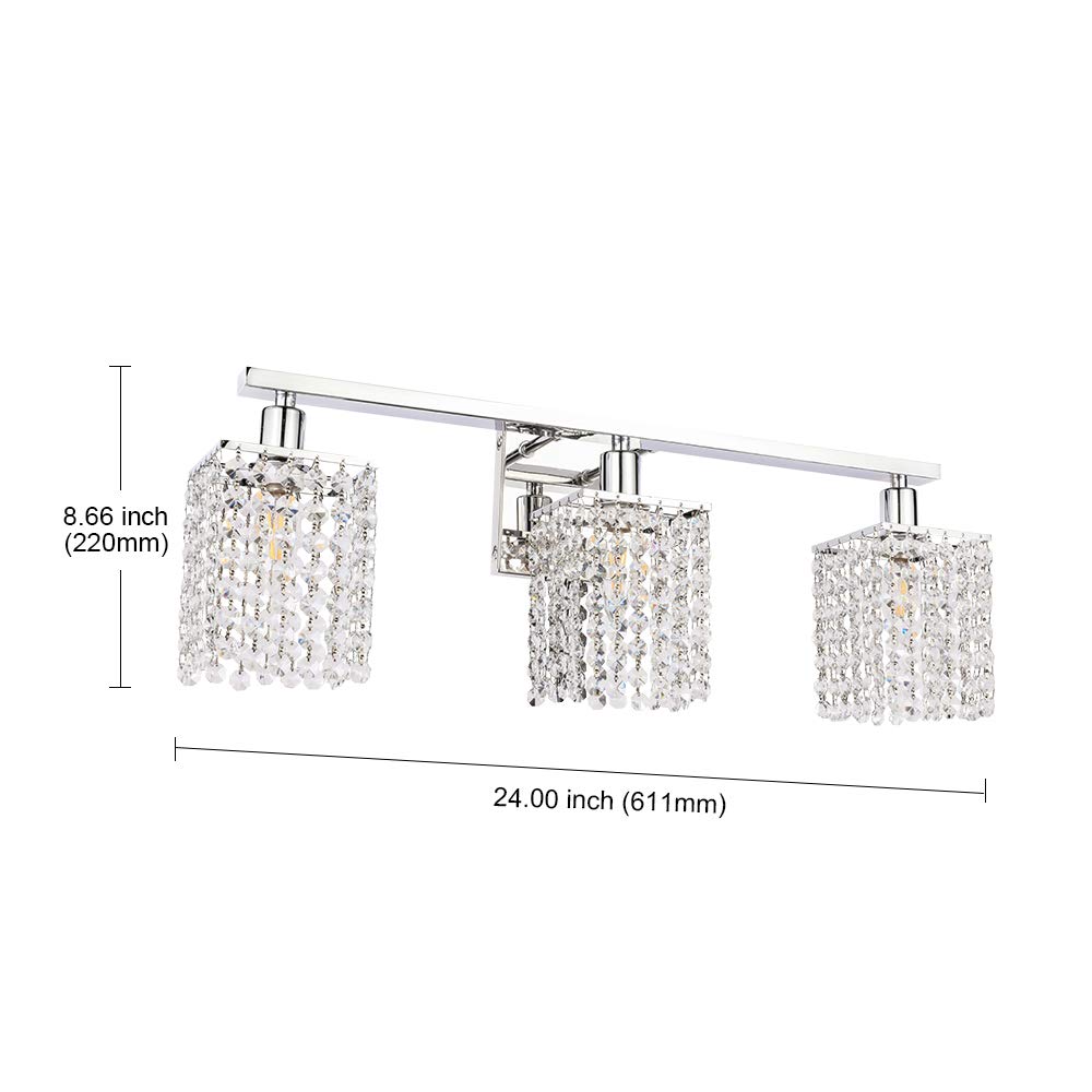 BONLICHT Wall Sconce with Crystal Drops,3 Light Modern Bathroom Vanity Light Over Mirror Polished Chrome Wall Light Fixtures Luxury Indoor Wall Mount