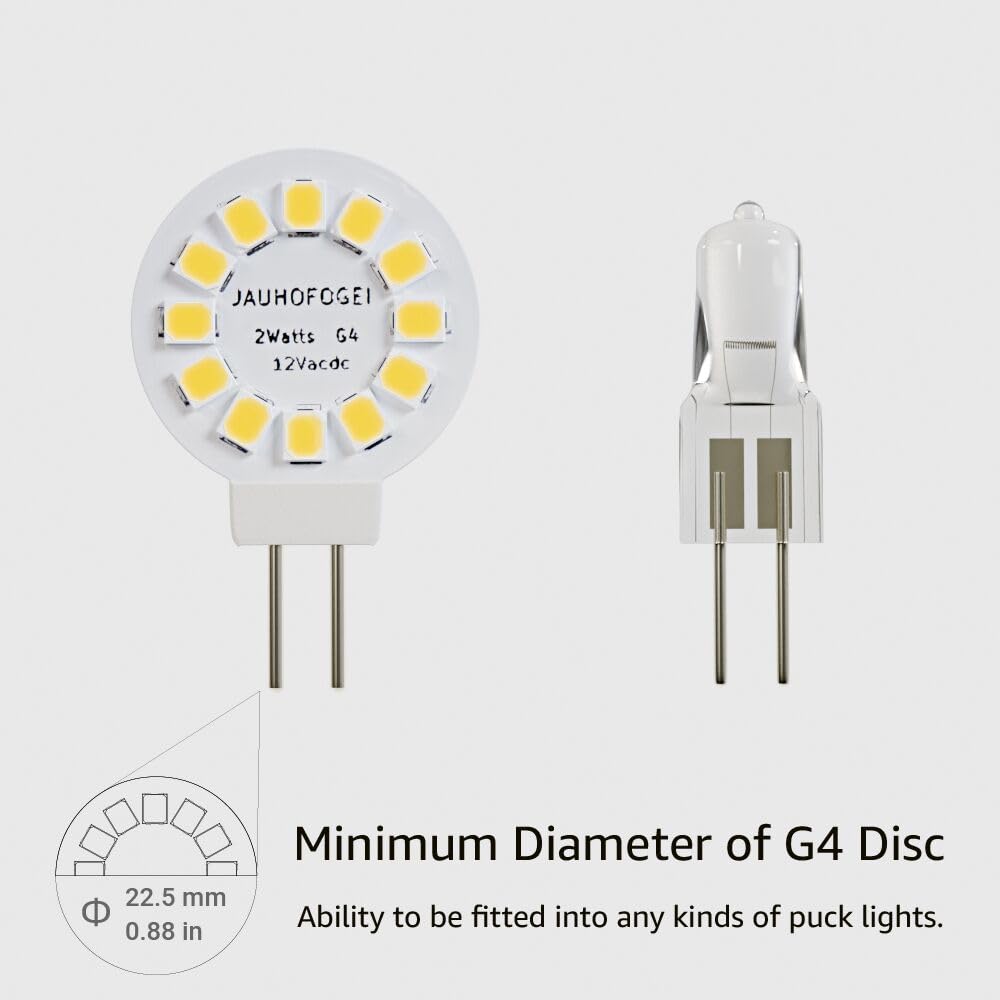 G4 LED Bulb 12V 4000K Bright White Disc - Under Cabinet Lighting Bulb G4 LED T3 20W Halogen JC Bulb Replacement for Non dimmable Puck Light - 12 Volt