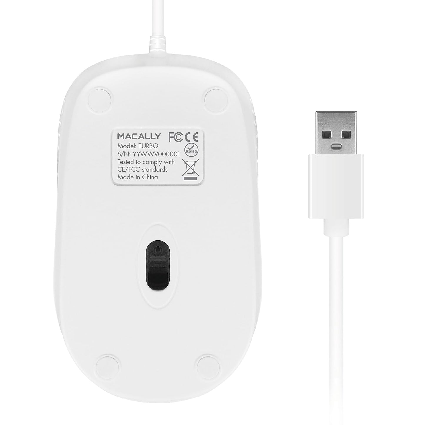 Macally USB Wired Mouse with 3 Button, Scroll Wheel, & 5 Foot Long Cord, USB Mouse for Laptop and Desktop, Computer Mouse Compatible with Apple