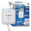 Power Pro Outlet Extender with 45” Cord - Easy-Install Power Strip Electric Surge Protector, USB Wall Charger, 3 Power Outlets, Docking Station