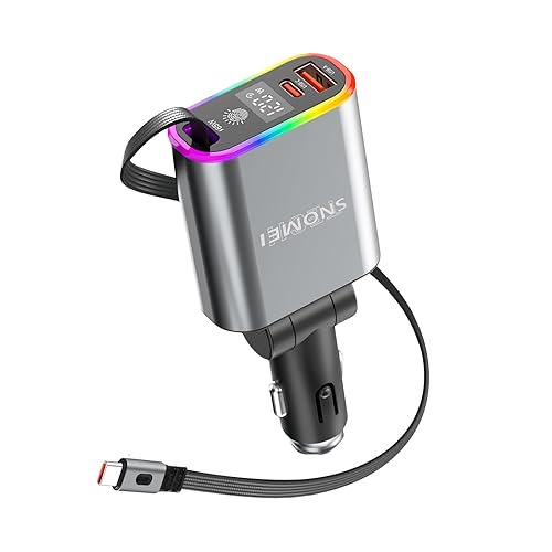 120W Retractable Car Charger, 3-in-1 Fast USB C Car Adapter with 31in Retractable Cable (65W Max), 180° Adjustable Cigarette Lighter Splitter