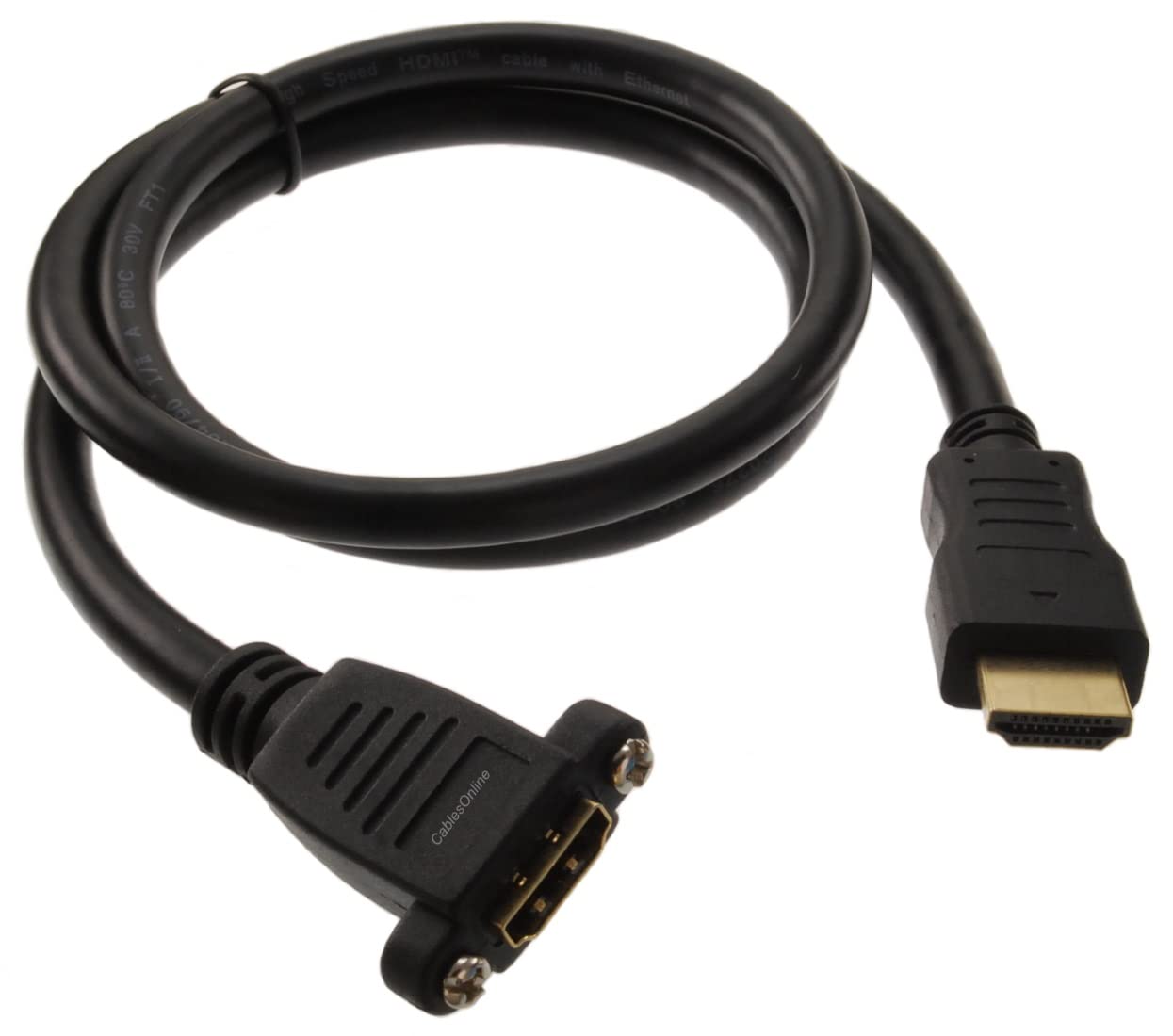 CablesOnline 3ft Hi-Speed HDMI 1.4 w/Ethernet Channel M to F Panel Mount Extension Cable, (H4-P003)