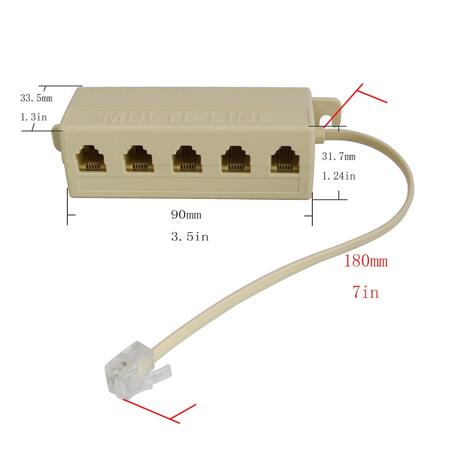 Longdex Five-Way Phone Splitter 2PCS RJ11 6P4C Telephone Line 1 Male to 5 Female Modular T Adapters Jacks