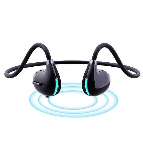 IHAO Open Ear Earbuds Air Conduction Headset Wireless Bluetooth Sport Headphones with Mic Earphone Lightweight Painless Wearing Sweatproof Earpiece…
