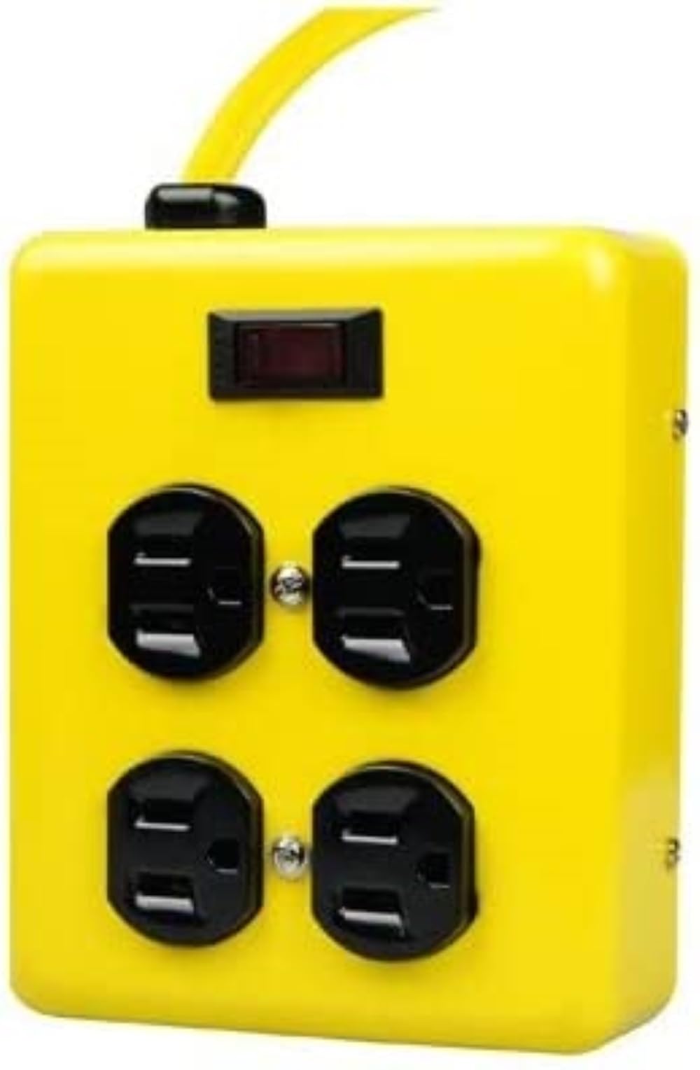 Southwire Yellow Jacket Metal Power Block - Heavy Duty Design - 4 Outlet Grounded Plug Splitter - Lighted Switch - 4 Ft Yellow Cord Plug - Durable