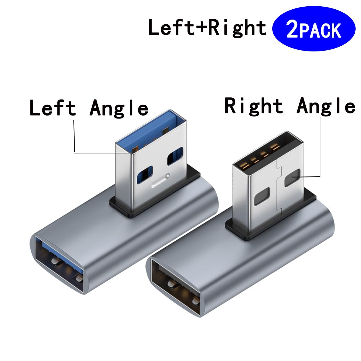 rgzhihuifz 2-Pack, Super Speed USB 3.0 Vertical Left Angle and Right Angle Adapter USB 3.0 Male to Female 90 Degrees dapter Coupler, USB Cable…