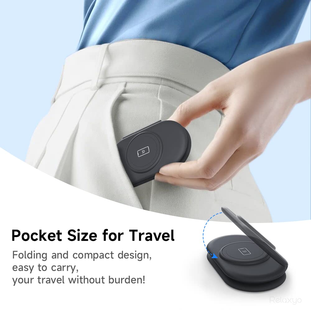 Wireless Charger 3 in 1, RELAXYO Travel Fast Wireless Charging Station for Apple, Compatible with iPhone 15 14 13 12 11 Pro/Max/XR, for iWatch