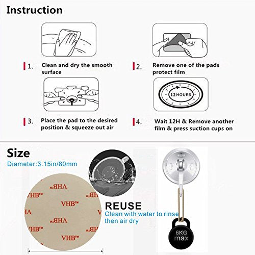 Suction Cup Double Sided Adhesive Pad 8PACK Mount Disk Hook Dashboard Sticky Pads for GPS Phone Car Dash Windshield Shower Replacement Mounting Heavy