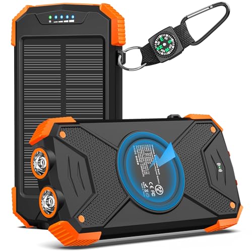 BLAVOR Solar Power Bank 10,000mAh, Portable Wireless Charger, 20W Fast Charging External Battery Pack with USB C for Cell Phones, Solar Panel Charging