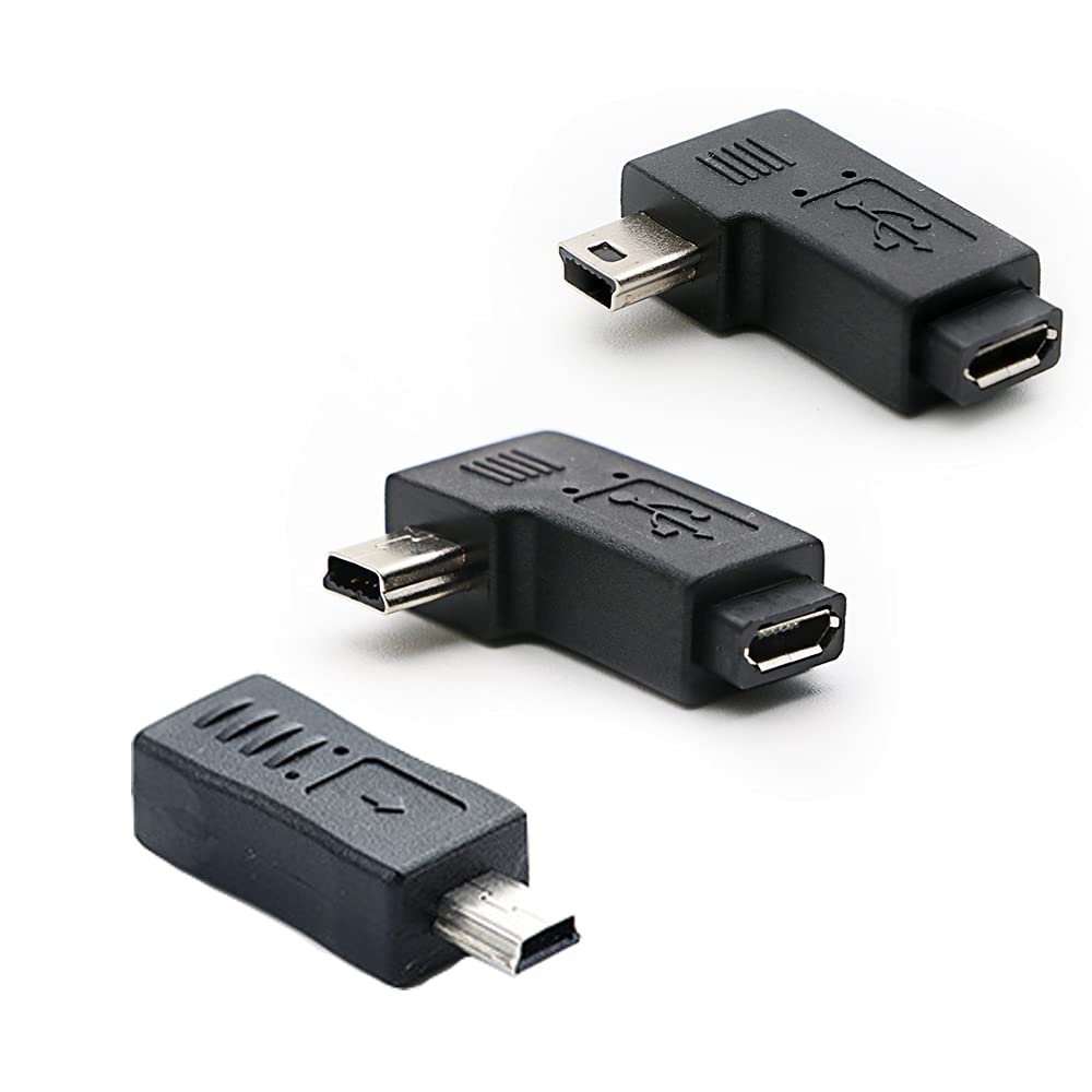 rgzhihuifz 90 Degree Left & Right Angle Mini USB Male to Micro USB Female Connector Adapter 3-Pack