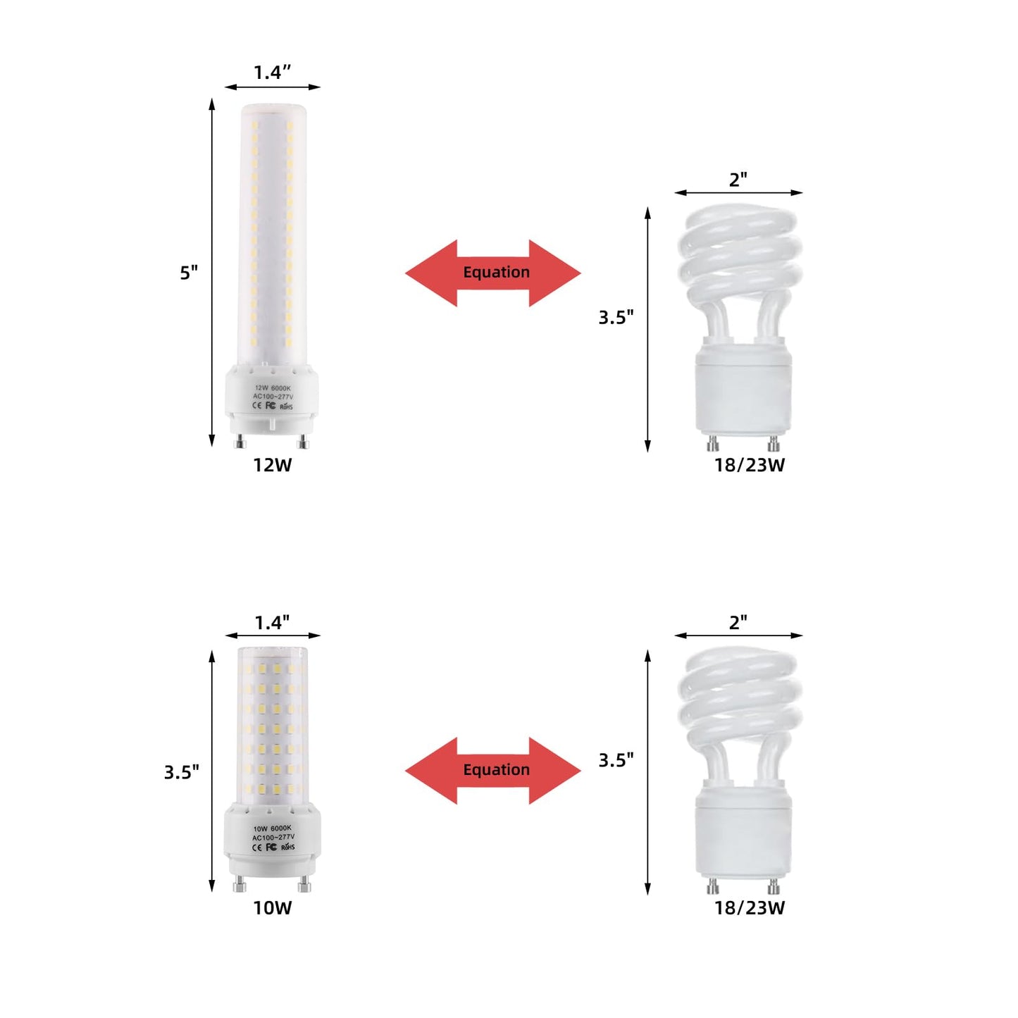 Lidesheng GU24 LED Light Bulb 6000K Cool White High Brightness 1600lm for Bathroom Ceiling Fan 18W 23W T2 Spiral CFL Lamp Replacement, 100-277V 12W