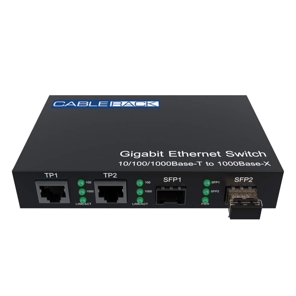 CableRack Dual Gigabit Media Converter with SFP Transceiver for LC Multimode Fiber