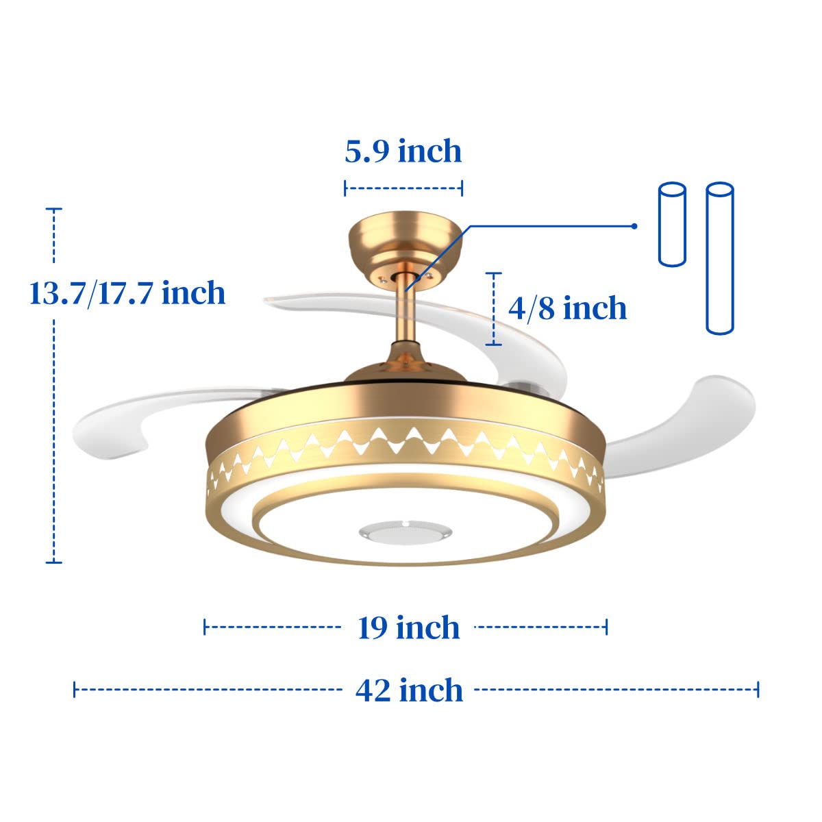 Retractable Blades Ceiling Fan with Lights and Bluetooth Speaker Dimmable Invisible Chandelier with Remote 7 Color Light Fandelier Ceiling Fan Light 6