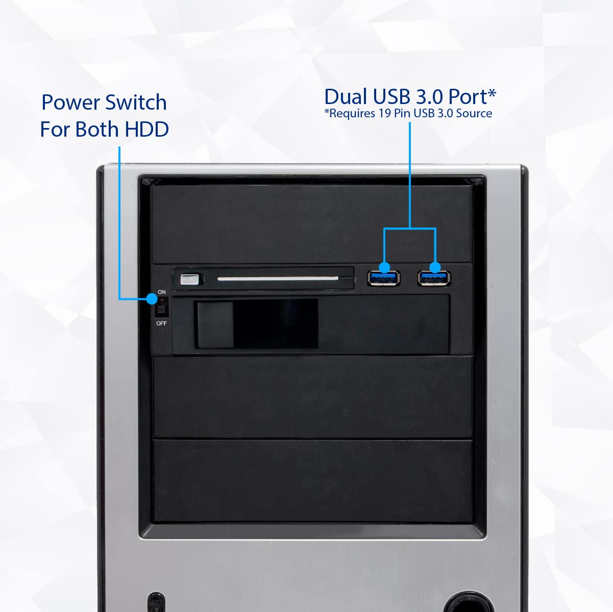 Syba SY-MRA55006 5.25" Bay Tray Less Mobile Rack for 3.5" and 2.5" Sata III HDD with Extra 2 Port USB 3.0, Black/White