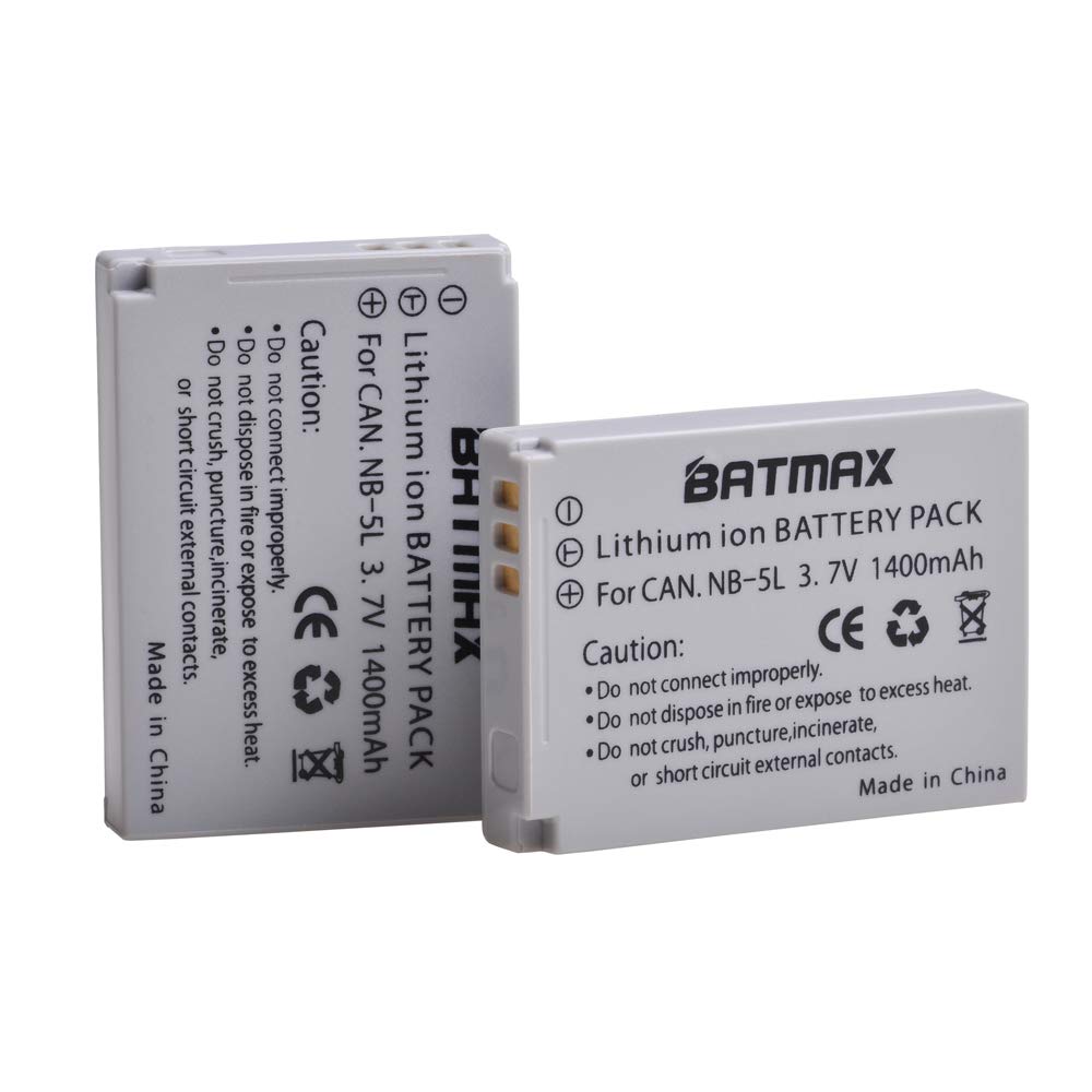 Batmax 2Pcs 1400mAh NB-5L NB5L Battery + LCD USB Charger for Canon PowerShot S100, S110, SD790IS, SD850IS, SD870IS, SD880IS, SD890IS, SD970IS