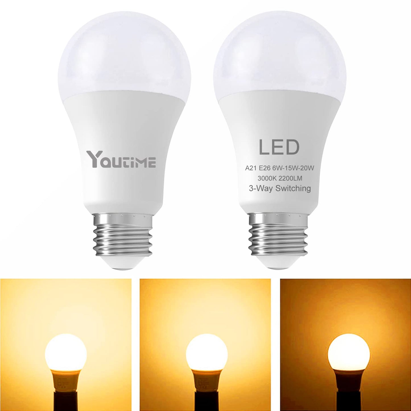 3 Way led Light Bulbs 50 100 150 Watt Equivalent Soft White 3000k,2Pack