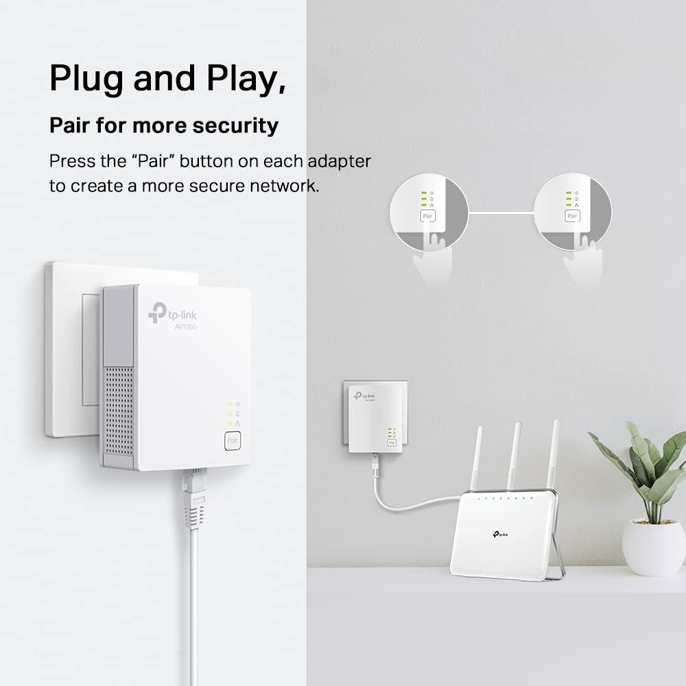 TP-Link AV1000 Powerline Ethernet Adapter KIT - Gigabit Port, Plug Pair &Play, Ethernet Over Power, Nano Size, Power Saving Mode, Network Adapter