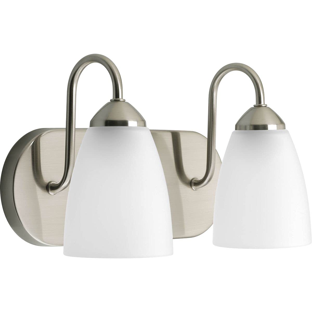Progress Lighting Gather Collection 2-Light Etched Glass Traditional Bath Vanity Light Brushed Nickel