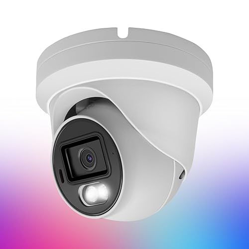 Inwerang 8MP 4K PoE IP Security Dome Camera Outdoor, Full Color Turret IP Camera with Smart Dual Light, Two Way Talk, SD Card Slot, 98ft Night Vision
