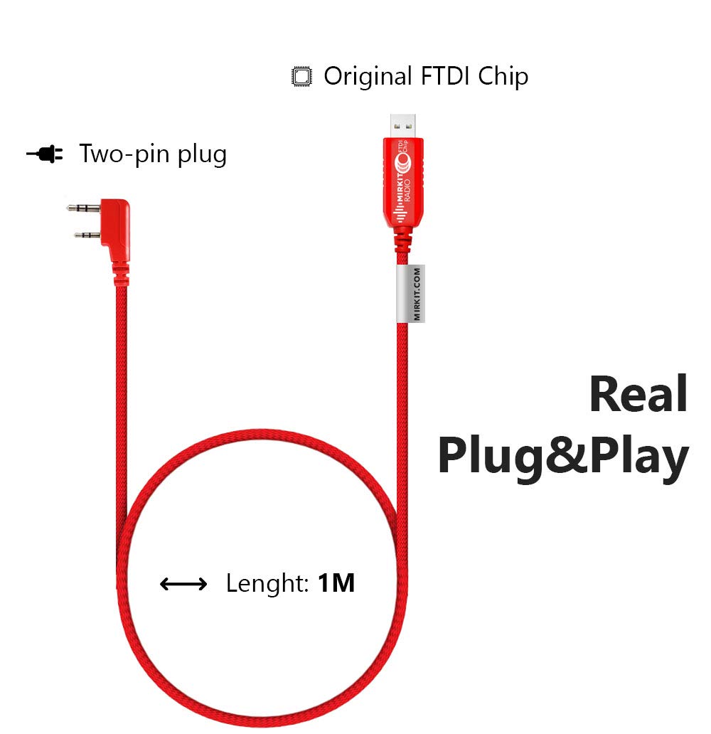 MIRKIT FTDI USB Programming Cable Model 3 Red for Flashing Analogue Ham Radio: Baofeng, Wouxun, Kenwood, Archell, Retevis