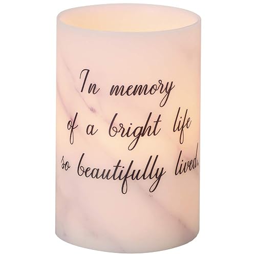Beautifully Lived Memorial White Marble Tone 4 x 6 Wax LED Flameless Candle