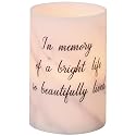 Beautifully Lived Memorial White Marble Tone 4 x 6 Wax LED Flameless Candle