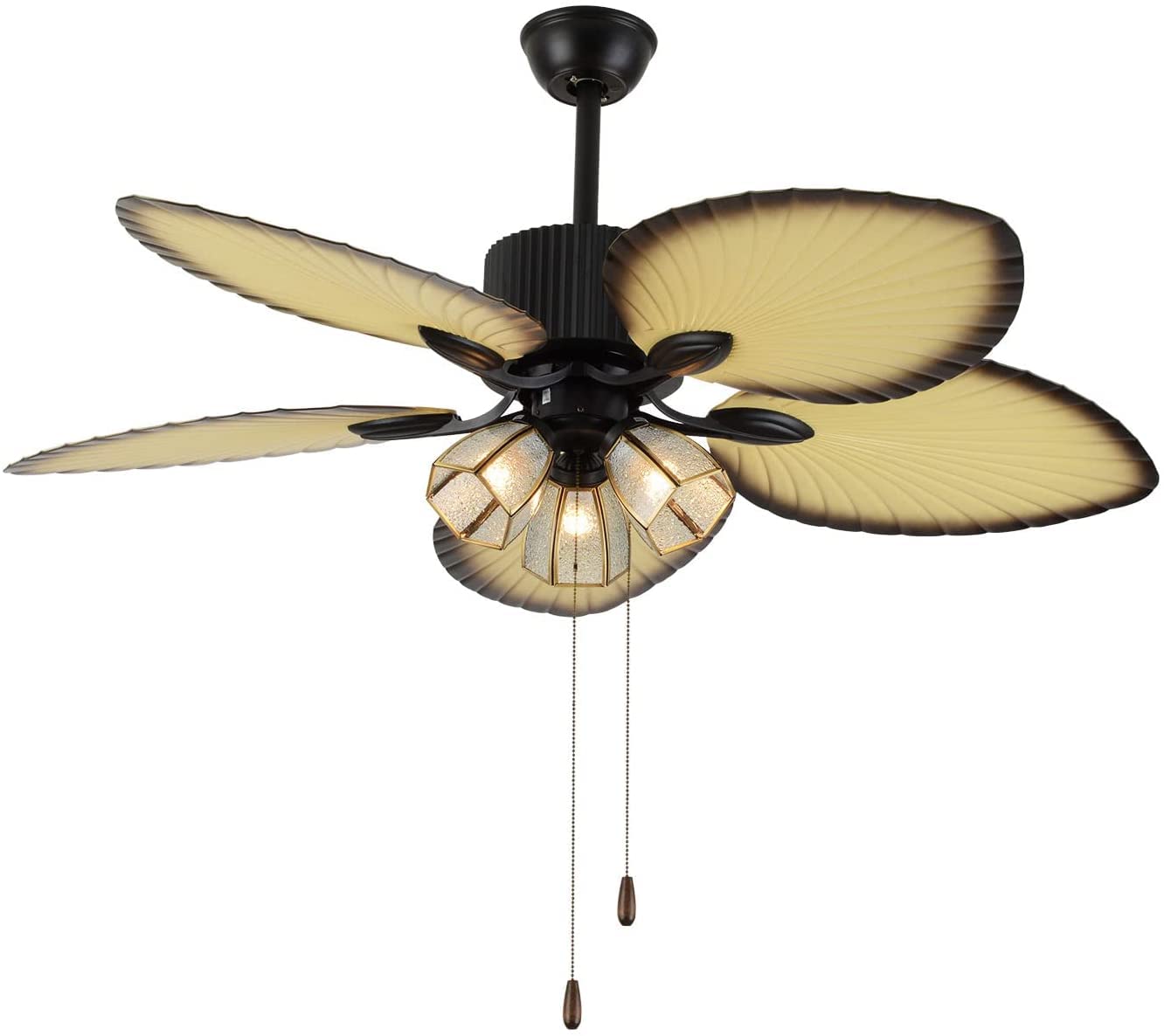 LOYALHEARTDY Palm Leaf Blade Ceiling Fan 52" Palm Frond Fan Leaf Blade Ceiling Fan, 3-Speed Quite Indoor/Outdoor Ceiling Fans with Lights Tropical