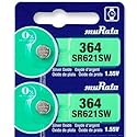 Murata 364 SR621SW Battery 1.55V Silver Oxide Watch Button Cell - Replaces Sony 364 (2 Batteries)