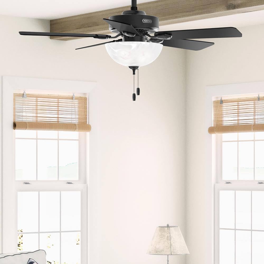 Hunter Fan 44 inch Matte Black Indoor Ceiling Fan with Lights and Pull Chain for Bedroom, Living Room, Family Room, Dining Room, Kitchen, Office