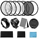 52mm Lens Filter Accessories Kit:UV CPL Adjustable ND Filter(ND2-ND400),Macro Close up Filter Set(+1,+2,+4,+10),Lens Hood,3 in 1 Grey Card for Canon