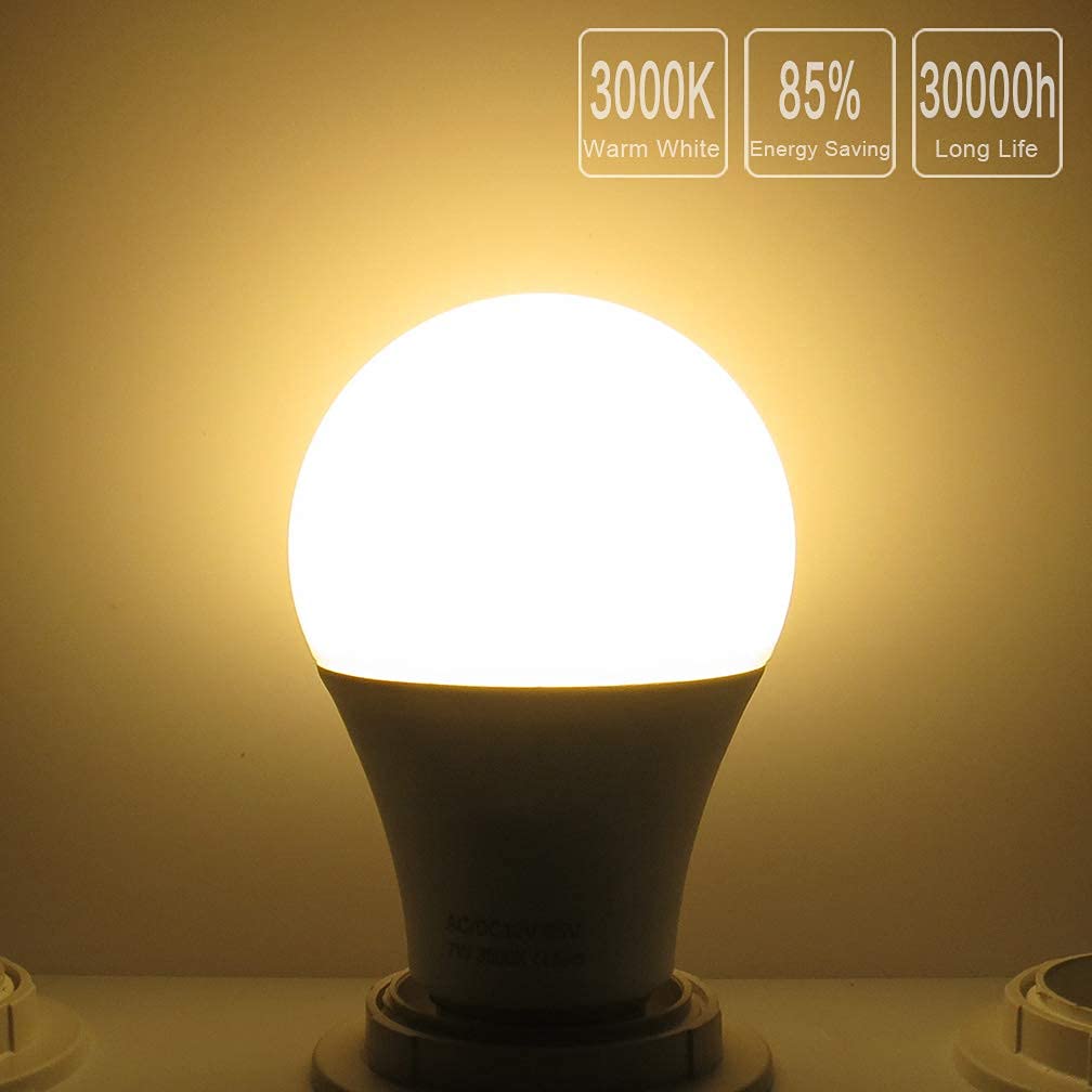 Honle E26 LED Light Bulbs AC/DC 12V 24V Low Voltage 7W Warm White 3000k Standard Edison Base 60w Halogen Bulb Equivalent A19 for Rv, Off Grid Solar