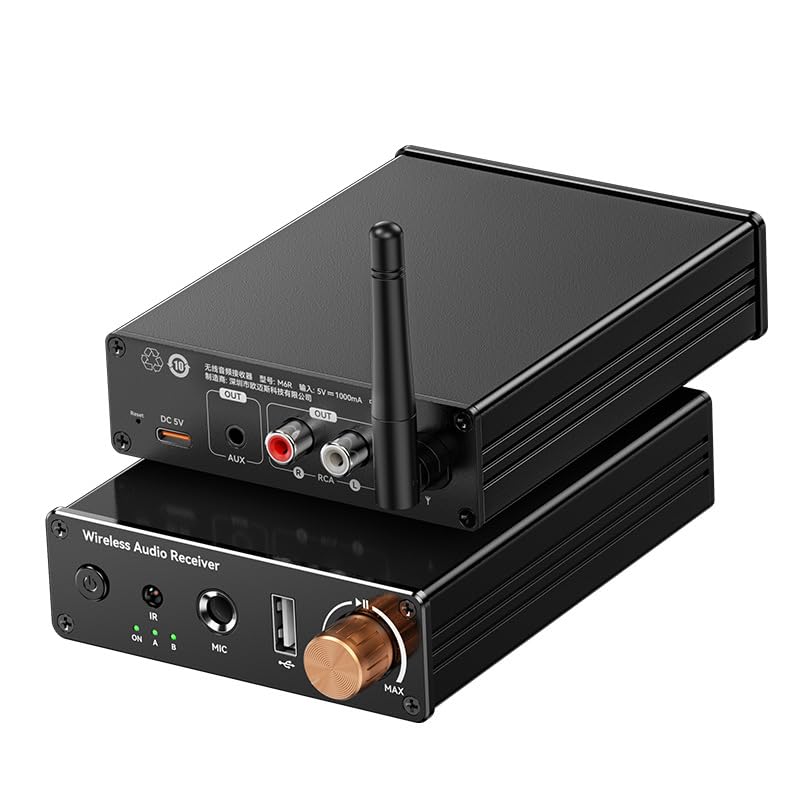 Bluetooth 6.0 Receiver, Hi-Res Wireless Audio Adapter with Low Latency Supporting USB Flash Drives/3.5mm Jack/Singing, for Old Stereo/Speakers/Wired