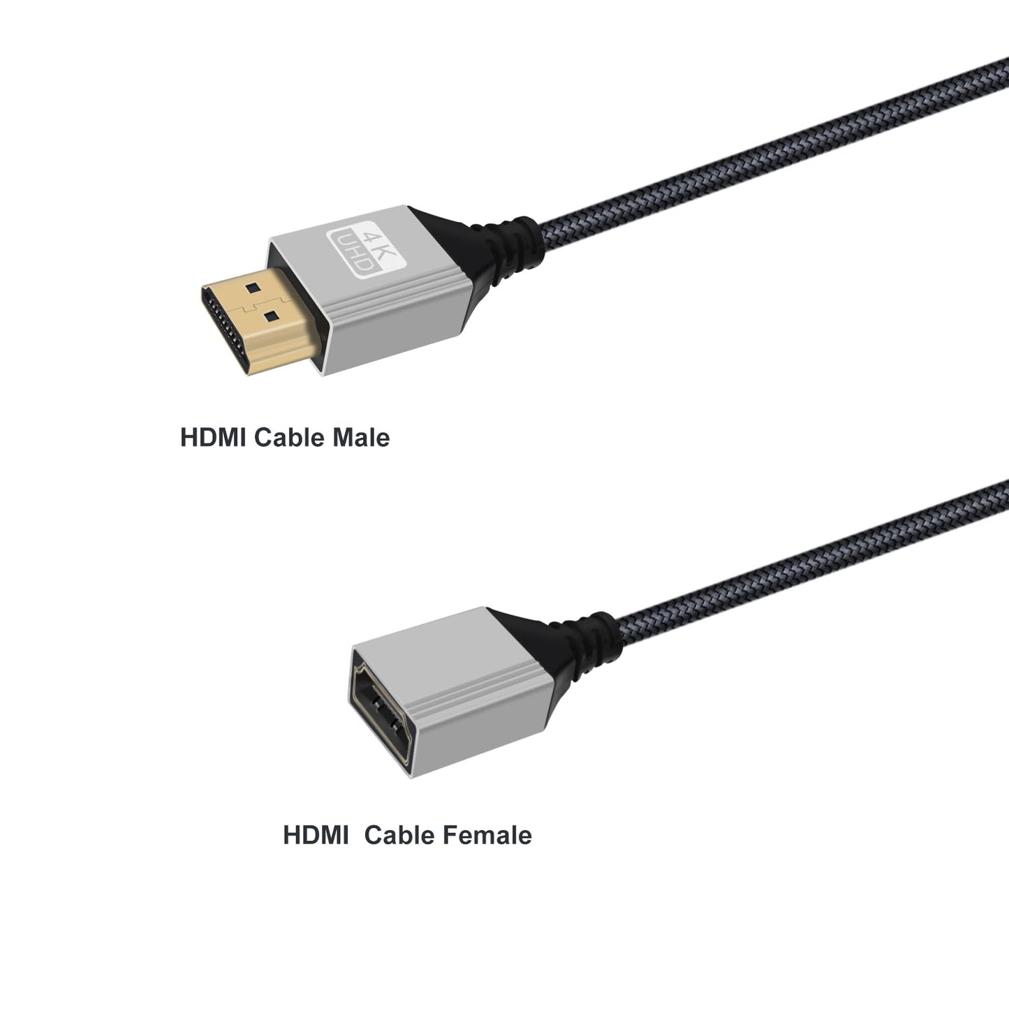 HuaLiSiJi HDMI Extension Cable HDMI Male to Female Cable 4K 60Hz 18Gbps UHD High Speed Nylon Braided Lead Support 3D, ARC, Ethernet for Computers, Blu