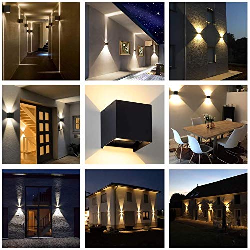 LANFU LED Aluminum Waterproof Outdoor Wall Sconce, 100-277V 3000K Outdoor Cube Square Wall Light Warm Light 2 LEDs Black 6W Outside Wall Lights