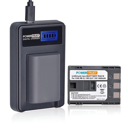 PowerTrust 2 Pack NB-2L NB-2LH 1400 mAh Camera Battery and LCD USB Charegr for Canon 350D 400D G7 G9 S30 S40 z1 Kiss N X Rebel XT XTi