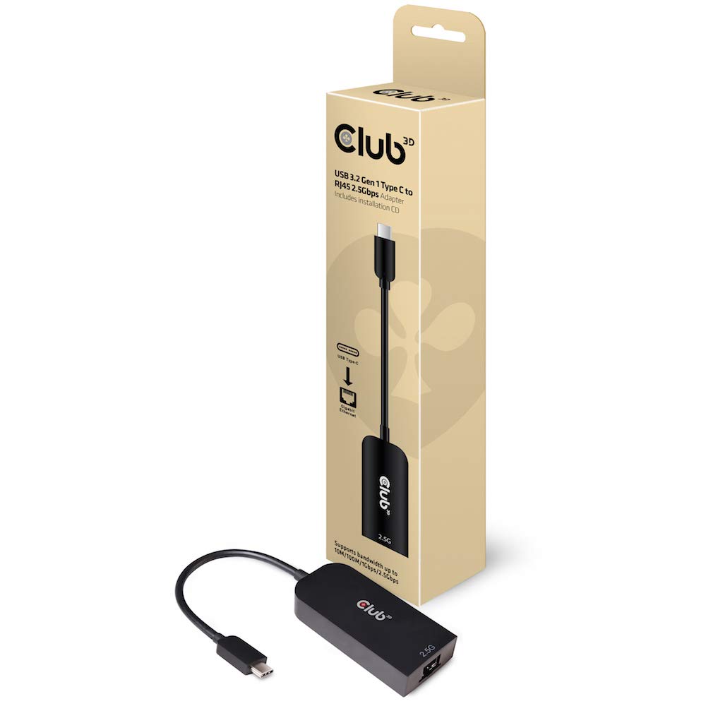 CLUB 3D CAC-1520 USB 3.2 Gen1 Type C to RJ45 2.5Gbps Adapter M/F
