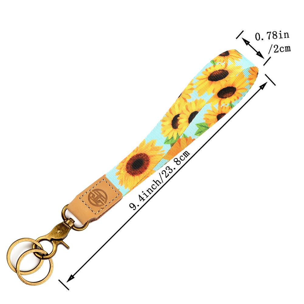 glodentai Cute Wrist Lanyard for Keys, Keychain, Wallet, Id Holder, Cell Phone, Wristlet Lanyard Key Chain Holder (sunflower)