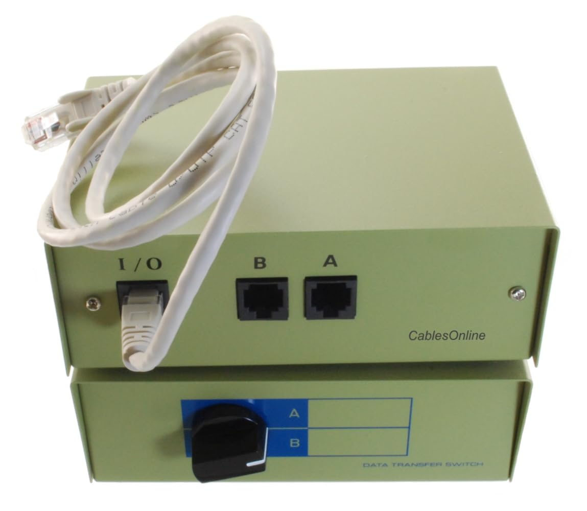 CablesOnline 2-Way AB RJ45 8P8C Network Metal Rotary Manual Switch Box with One 3ft RJ45 8-Wire Network Cable, SB-034C