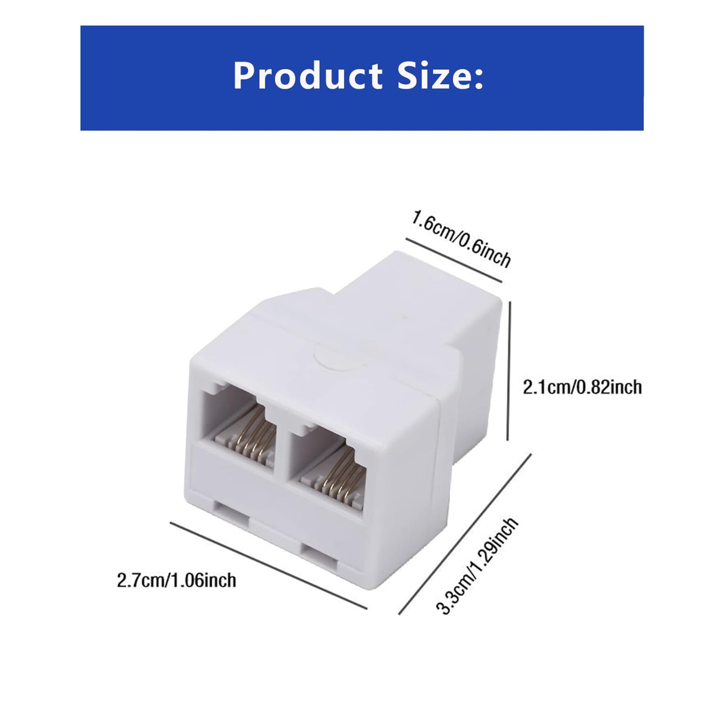 Yumiwoow Phone Line Splitter,Telephone Splitter,with RJ11 6P4C Plugs,Suitable for Telephone,Fax Machine,White 3-Pack
