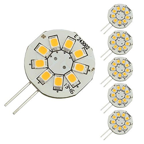 LEDwholesalers G4 Base Side-Pin Disc Type LED Bulb with 9xSMD2835 12V AC/DC (6-Pack), Warm White, 1106WWx6