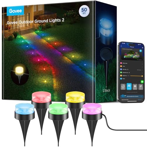 Govee Outdoor Ground Lights 2, 50ft Patio Decorations, 15 Pack RGBIC Pathway Lights with 100LM Warm White, IP67 Waterproof, 63 Scene Modes, Works