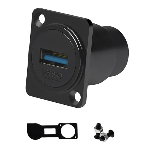 YiKaiEn USB 3.0 Panel Mount Adapter D Type with Waterproof Cover - Female to Female, Speed up to 5Gbps for Data Transfer, External Hard Disk, File…