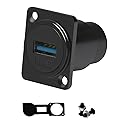 YiKaiEn USB 3.0 Panel Mount Adapter D Type with Waterproof Cover - Female to Female, Speed up to 5Gbps for Data Transfer, External Hard Disk, File…