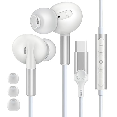 Wired Earbuds USB C Headphones for iPhone 16 15 Pro Max Plus iPad Pro, in-Ear Ear BudsType C Earphones Wired with Mic Volume Control Compatible…