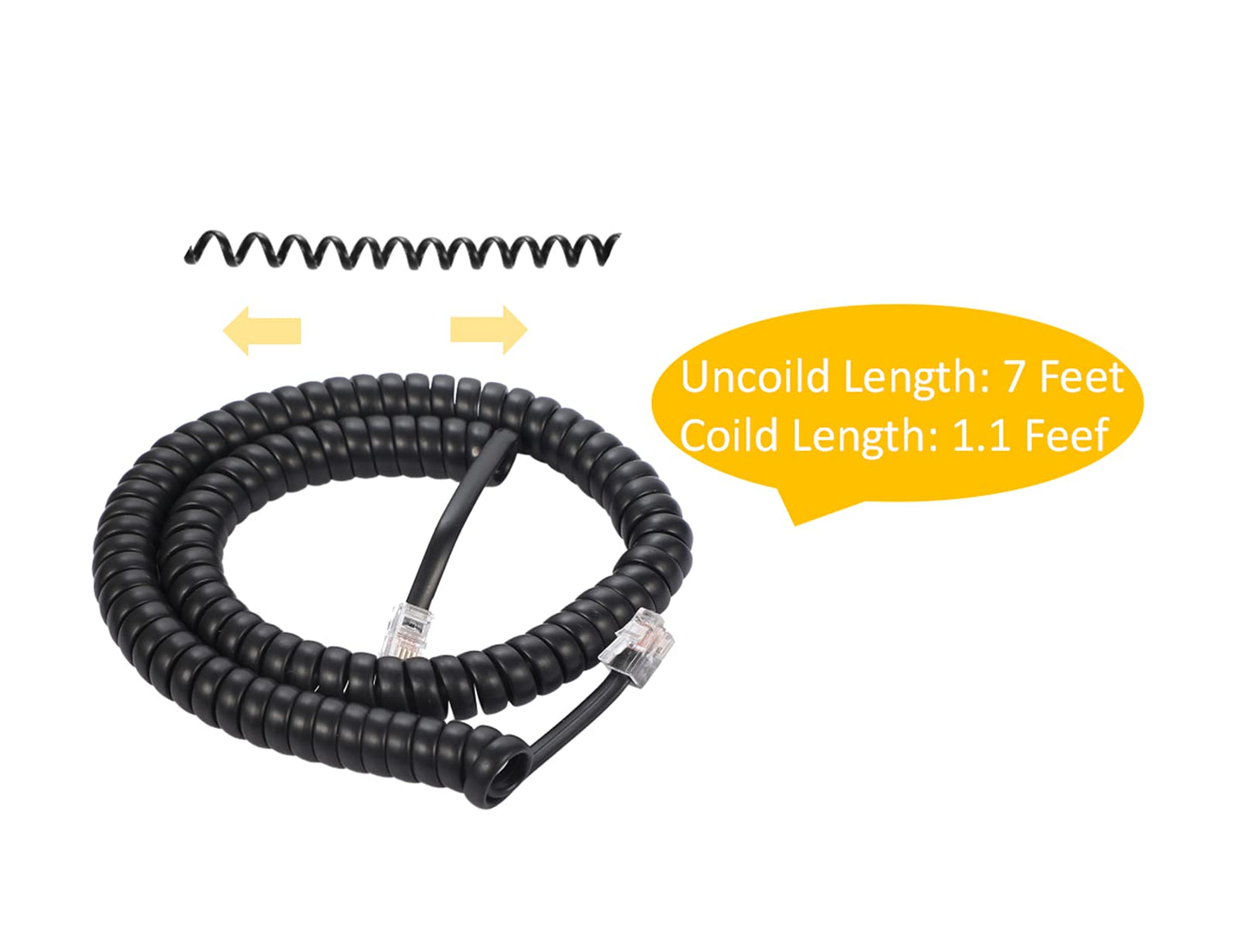 Vthahaby 4 Pack Coiled Wire 8Ft Uncoiled / 1.4Ft Coiled Landline Phone Handset Cable 4P4C Telephone Accessory Black