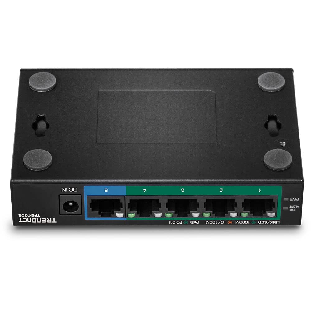 TRENDnet 5-Port Gigabit PoE+ Switch, 32W PoE Power Budget, 10Gbps Switching Capacity, IEEE 802.1p QoS, DSCP Pass-Through Support, Fanless, Wall
