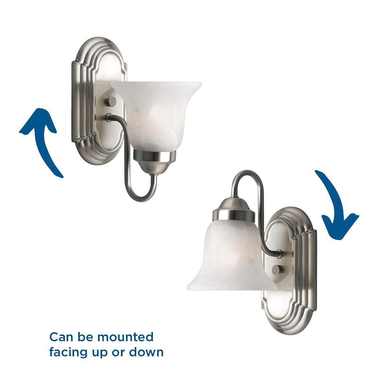 Progress Lighting 1 Light Bathroom Vanity Light, Modern Bath Lighting Fixture with White Glass Shade for Over the Mirror, Alabaster Glass Collection