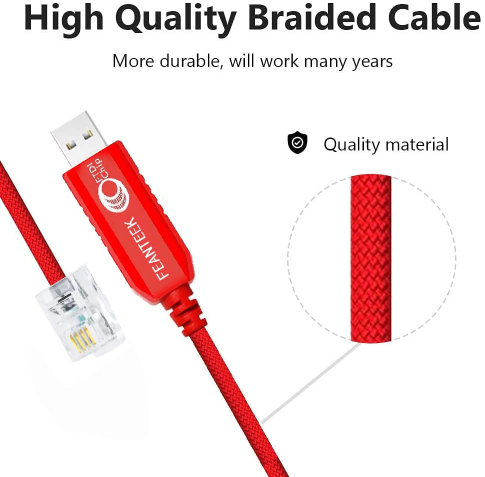 Feanteek USB to RJ9 Cable Meade #505 Cable Set for Meade 497 Autostar and Audiostar ETX-90 ETX-125 LXD75 LX80 LX90 USB Console Cable (1.8M) Red